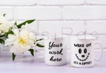 Two Coffee Mug Mockup with Ivory Peony Flower Poster 1