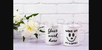 Two Coffee Mug Mockup with Ivory Peony Flower Poster 1