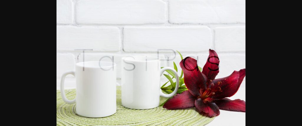 Two Coffee Mug Mockup with Maroon Lily Poster 4