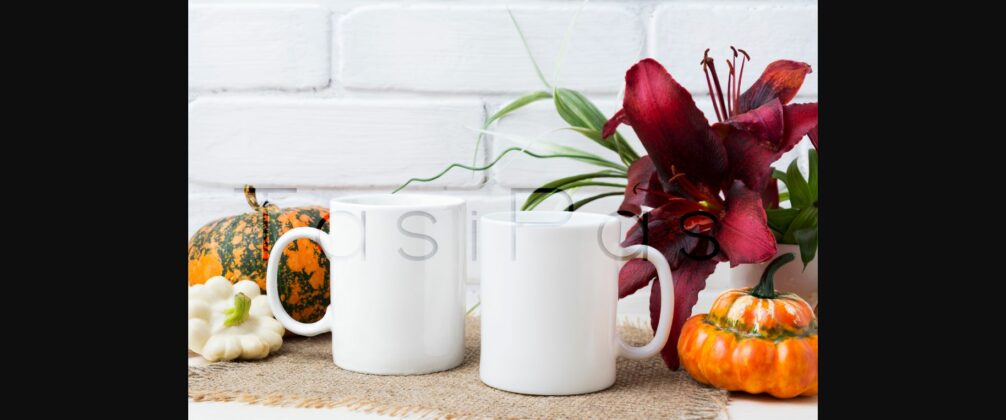 Two Coffee Mug Mockup with Pumpkins and Lily Poster 4