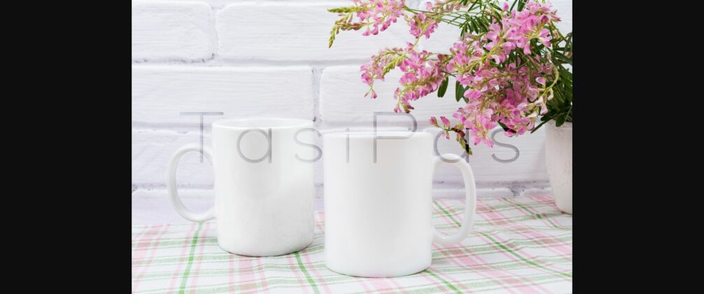 Two Coffee Mug Mockup with Small Pink Flowers Poster 2