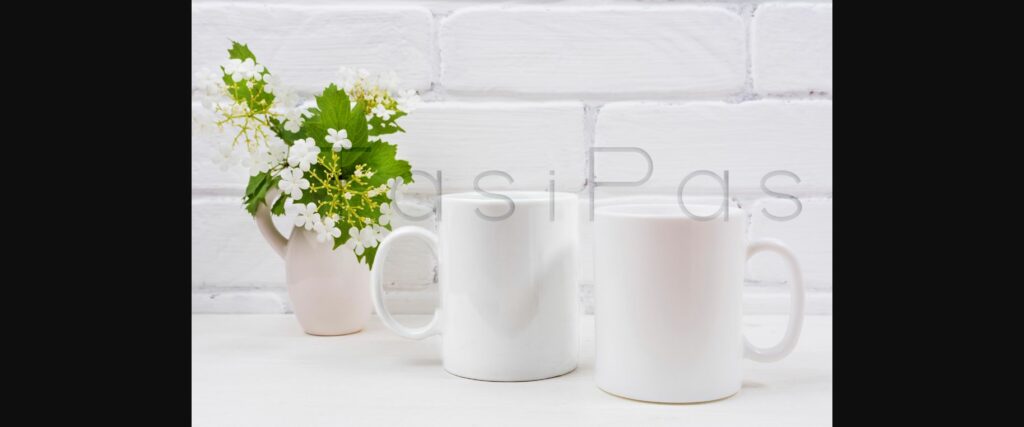 Two White Coffee Mug Mockup with Viburnum Flowers Poster 4