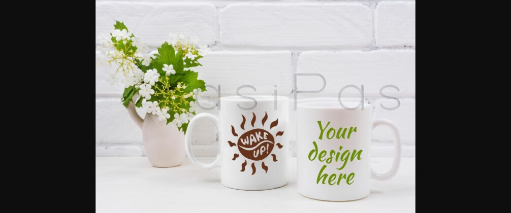 Two White Coffee Mug Mockup with Viburnum Flowers Poster 1