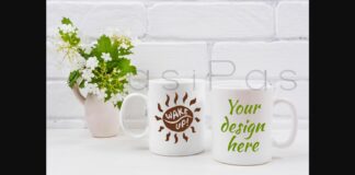 Two White Coffee Mug Mockup with Viburnum Flowers Poster 1