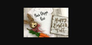 White Baby Bodysuit Easter Styled Mockup Photo Poster 1