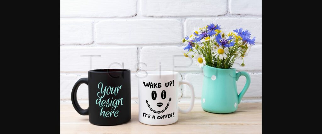 White and Black Mug Mockup with Cornflower and Daisy Poster 1