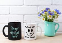 White and Black Mug Mockup with Cornflower and Daisy Poster 1