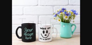 White and Black Mug Mockup with Cornflower and Daisy Poster 1