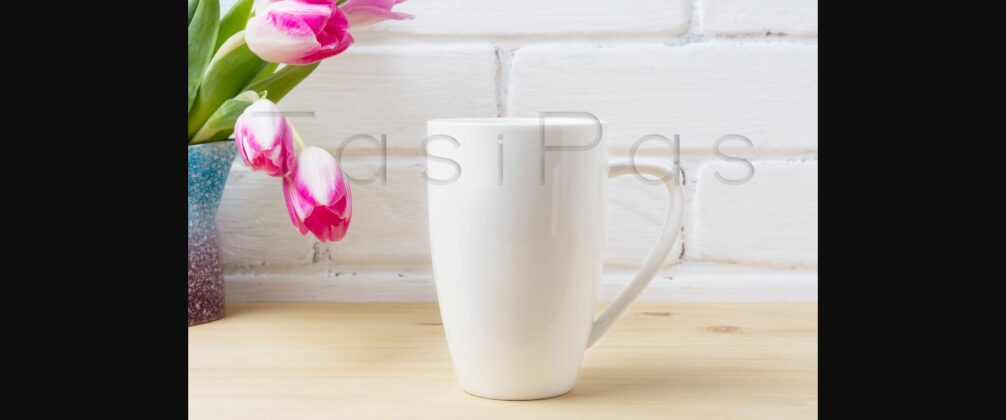 White Coffee Cappuccino Mug Mockup with Magenta Pink Tulips Poster 4