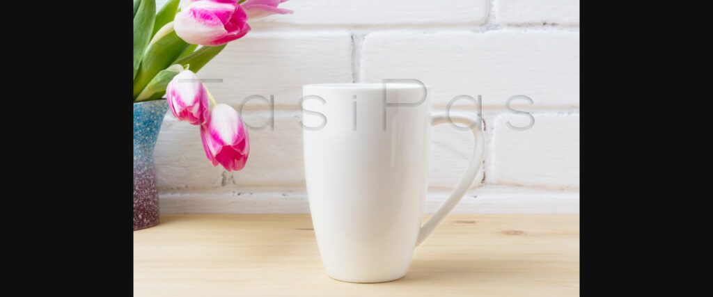 White Coffee Cappuccino Mug Mockup with Magenta Pink Tulips Poster 4