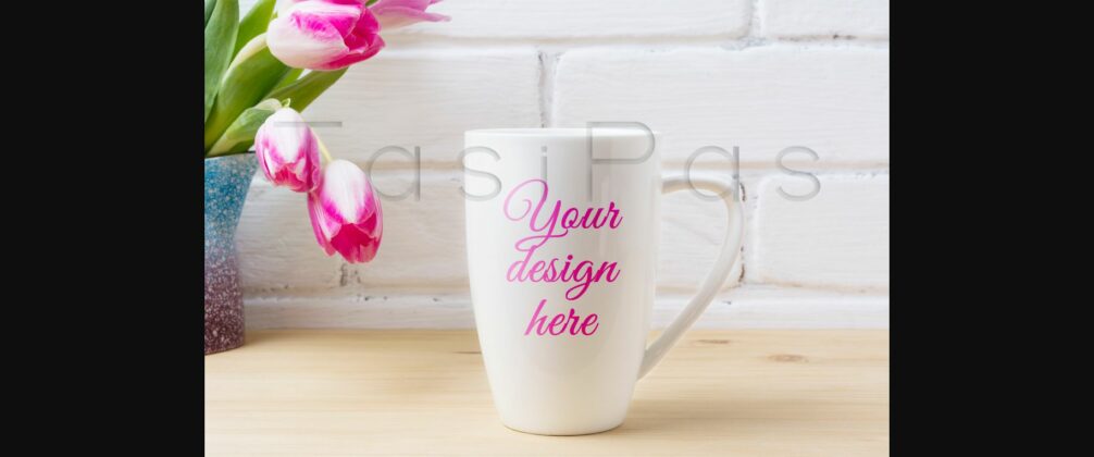 White Coffee Cappuccino Mug Mockup with Magenta Pink Tulips Poster 1