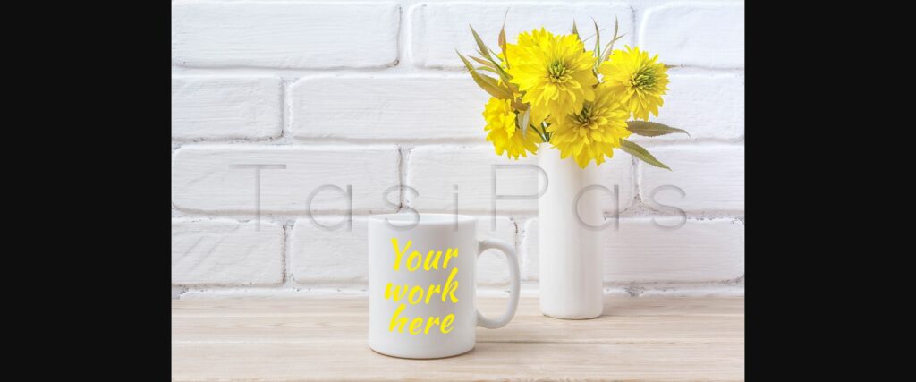 White Coffee Mug Mockup with Golden Ball Flower Poster 4