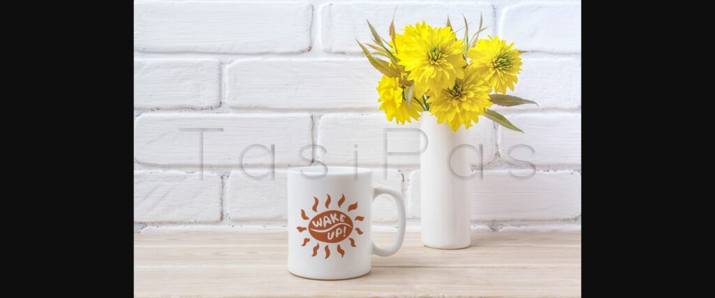 White Coffee Mug Mockup with Golden Ball Flower Poster 1