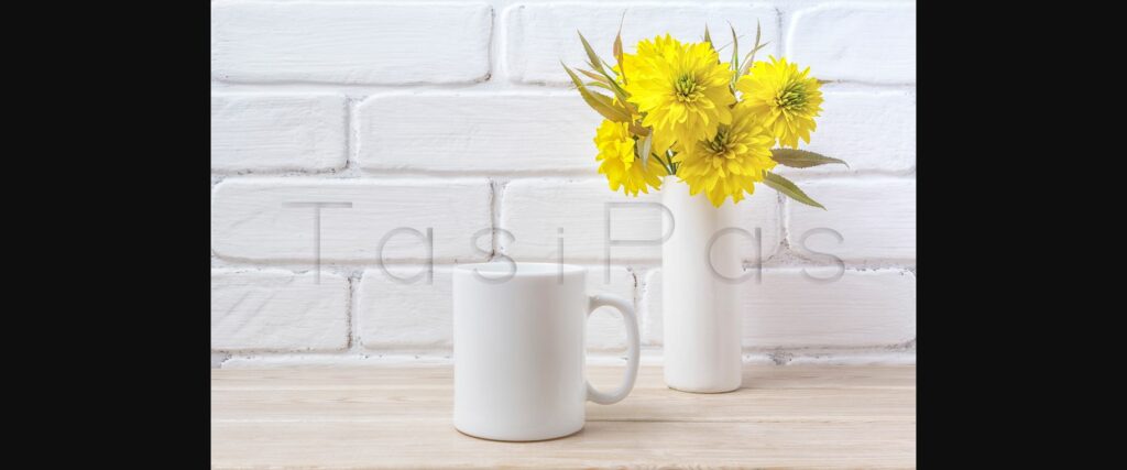 White Coffee Mug Mockup with Golden Ball Flower Poster 5