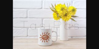 White Coffee Mug Mockup with Golden Ball Flower Poster 1