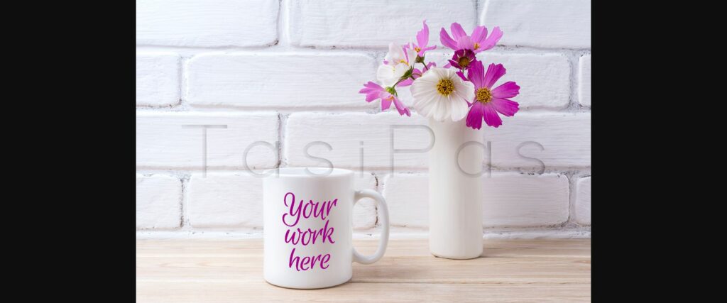 White Coffee Mug Mockup with White and Pink Daisy Poster 4