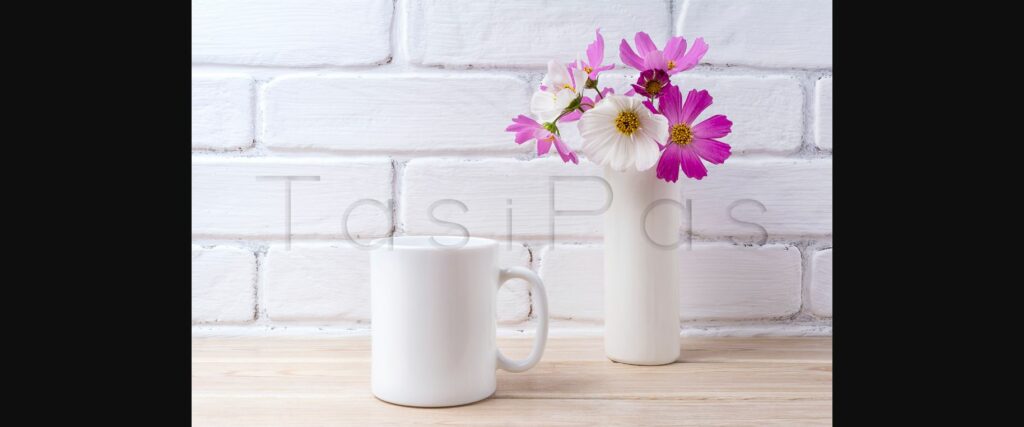 White Coffee Mug Mockup with White and Pink Daisy Poster 5