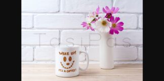 White Coffee Mug Mockup with White and Pink Daisy Poster 1