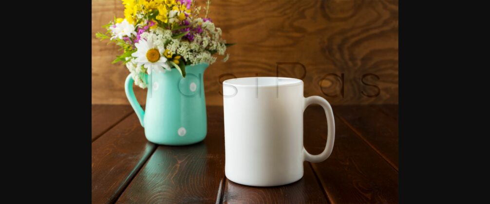 White Coffee Mug Rustic Mockup with Wildflowers in Mint Green Vase Poster 4