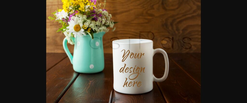 White Coffee Mug Rustic Mockup with Wildflowers in Mint Green Vase Poster 1