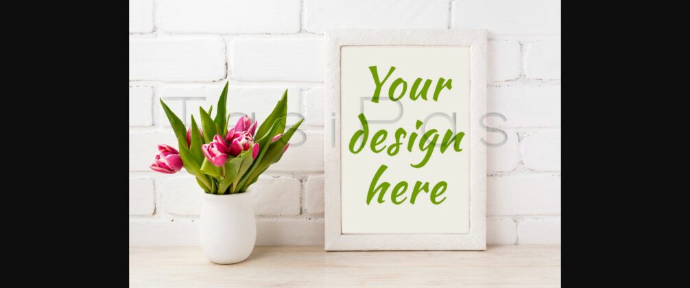 White Frame Mockup with Magenta Pink Tulip in the Flower Pot Poster 4