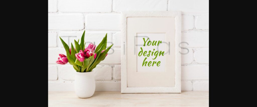 White Frame Mockup with Magenta Pink Tulip in the Flower Pot Poster 1