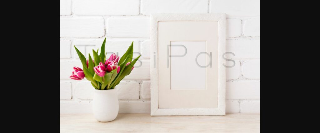 White Frame Mockup with Magenta Pink Tulip in the Flower Pot Poster 5