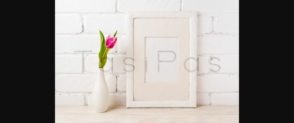 White Frame Mockup with Magenta Pink Tulips Poster 5