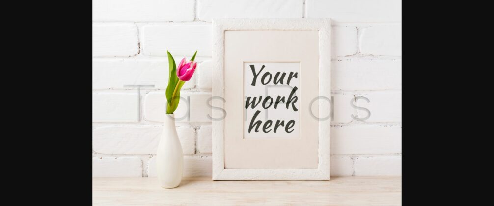 White Frame Mockup with Magenta Pink Tulips Poster 3