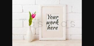 White Frame Mockup with Magenta Pink Tulips Poster 1