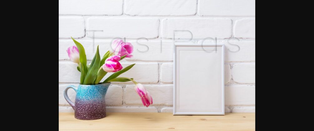 White Frame Mockup with Pink Tulip Poster 4