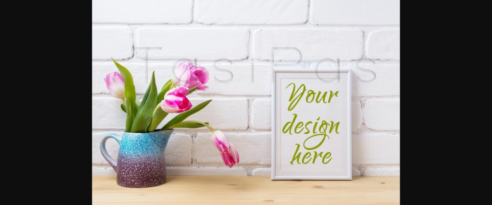 White Frame Mockup with Pink Tulip Poster 1