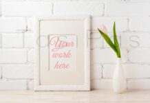 White Frame Mockup with Tender Pink Tulip Poster 1