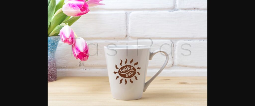 White Latte Mug Mockup with Magenta Tulip Poster 1