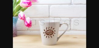 White Latte Mug Mockup with Magenta Tulip Poster 1