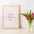 Wooden Frame Mockup with Magenta Pink Tulips in Glass Pitcher Jar