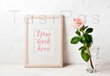 Wooden Frame Mockup with Pink Rose Poster 1