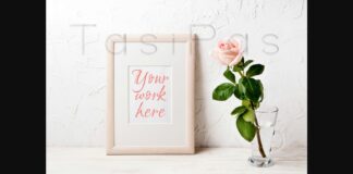 Wooden Frame Mockup with Pink Rose Poster 1