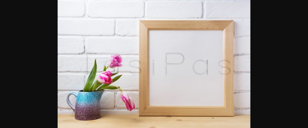 Wooden Frame Mockup with Pink Tulip Poster 4