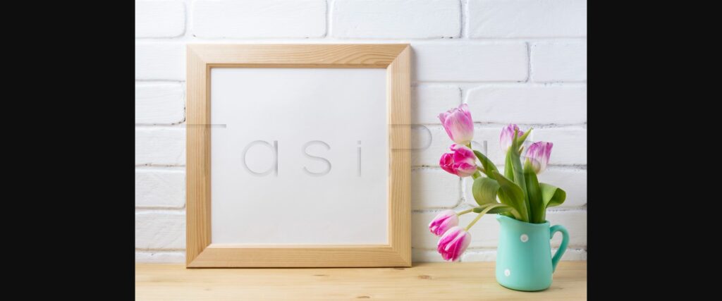 Wooden Square Frame Mockup with Pink Tulip in Mint Pitcher Vase Poster 4